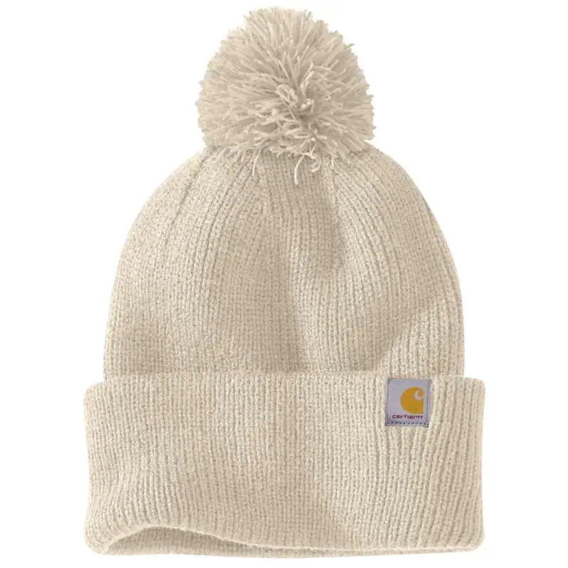 Women's Knit Pom-Pom Cuffed Beanie Oat Milk 106003