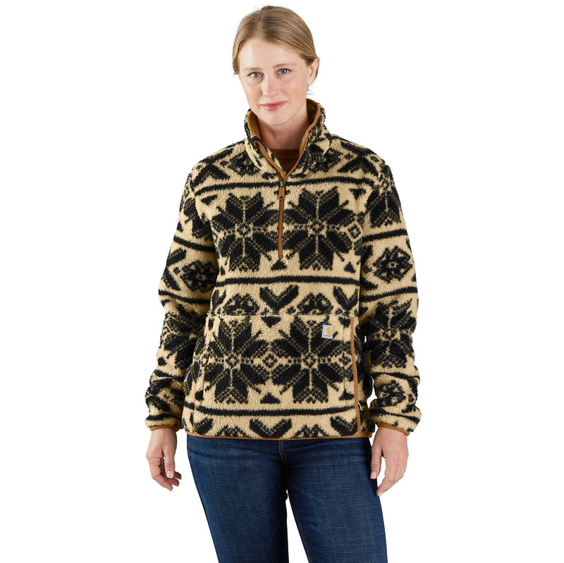 Women's Loose Fit Fleece Pullover Black/Oat Milk Fairisle 106470