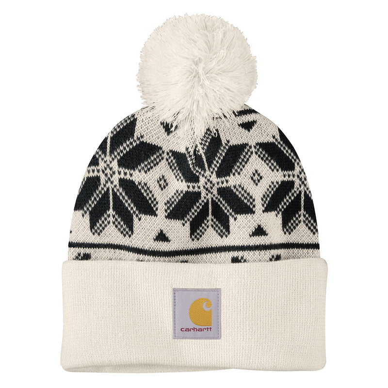 Women's Knit Pom Jacquard Beanie Oat Milk 106647