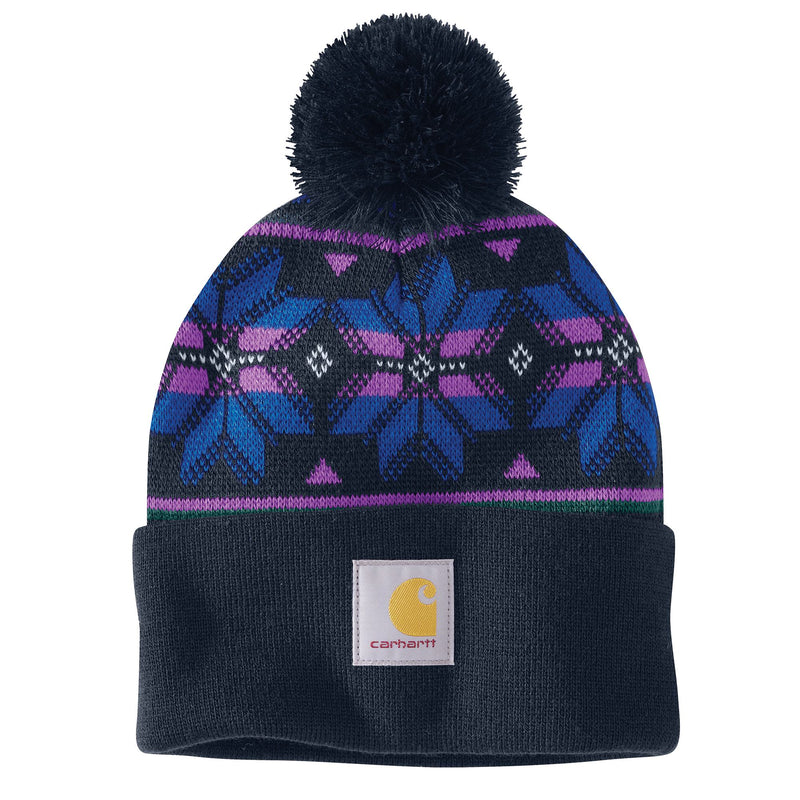 Women's Knit Pom Jacquard Beanie Navy 106647